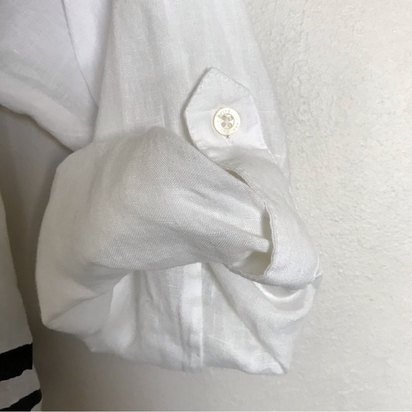Lauren Ralph Lauren Striped Linen Tunic Top Size 2X White Band Collar Relax Fit - Picture 6 of 15